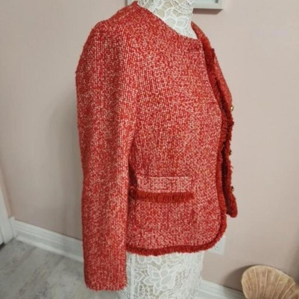 LKNW Red Tweed Fringe Blazer Jacket by Talbots Size  Beautiful 10 P - Picture 8 of 9